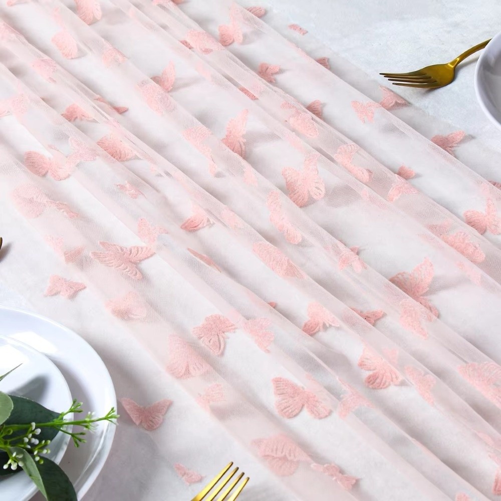 Linen Table Runner - Taplak Meja Jala Kupu-kupu Romantis Multi-warna
