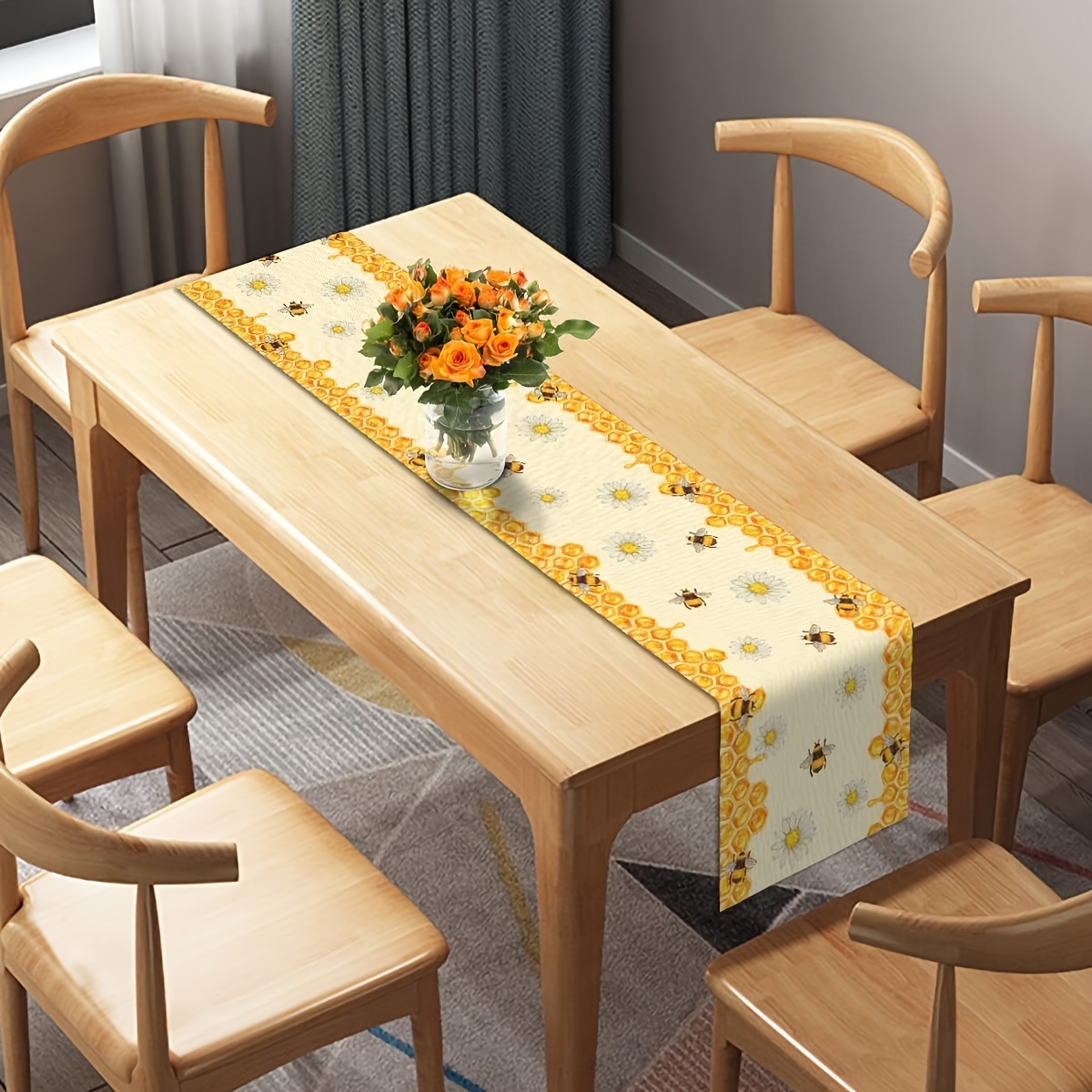 Taplak meja bunga aster Linen, - Linen Table Runner ulasan dan harga